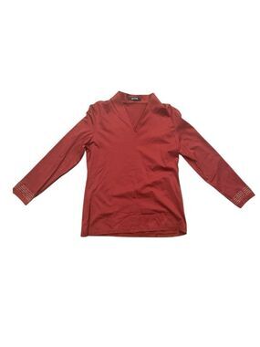 NITYA SZ 44 (US 14) Burgundy long sleeves V neck shirt embroidered cuffs